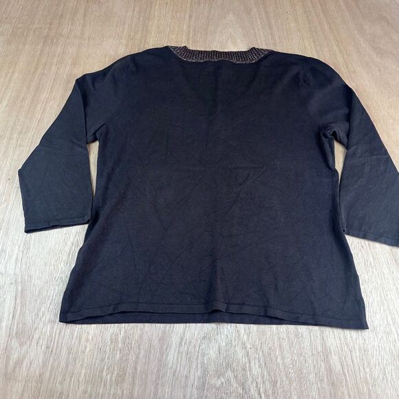 Willi Smith Brown Silk Blend Top XL Metallic Trim 3/4 Sleeve Shimmer Knit - Picture 2 of 4